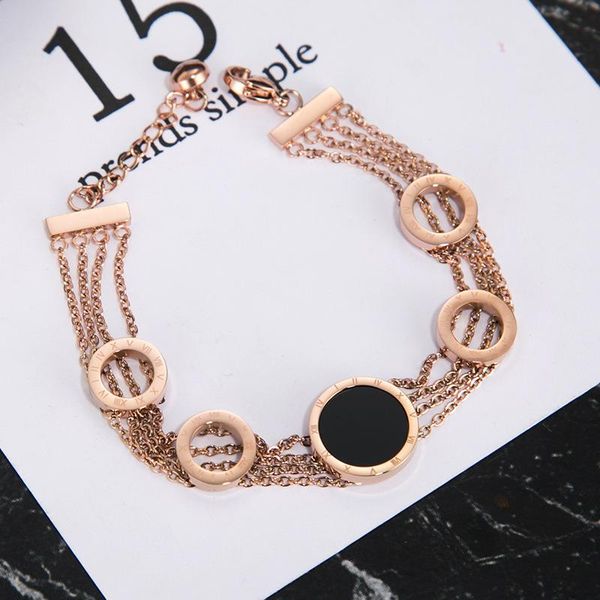 

link, chain potcet korea 2021 trendy fashion stainless steel women's roman numeral titanium bracelet trend jewelry, Black