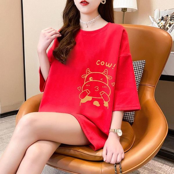 

t shirt cotton large women's 2021 summer year of the ox printing loose short sleeve female 18-24 years old, White