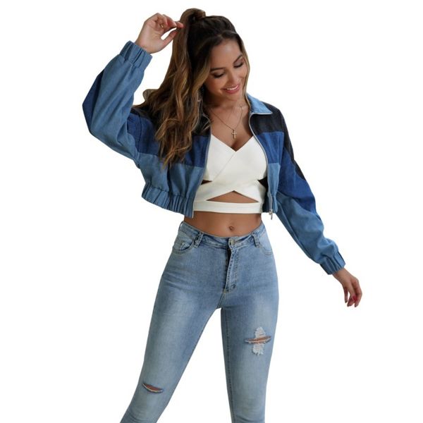 

fashion women's personalized color matching short fashion denim coat, Black;brown