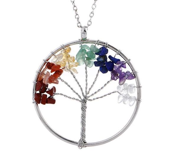 

pendant necklaces 7 chakra tree of life necklace crystal natural stone for women fashion jewelry christmas gifts accessories, Silver