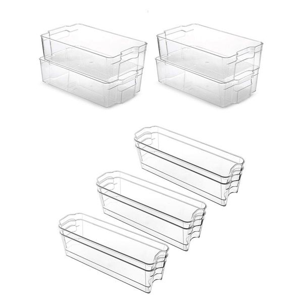 

storage bottles & jars 4pcs refrigerator organizer bins stackable fridge with 6pcs food and handle for er