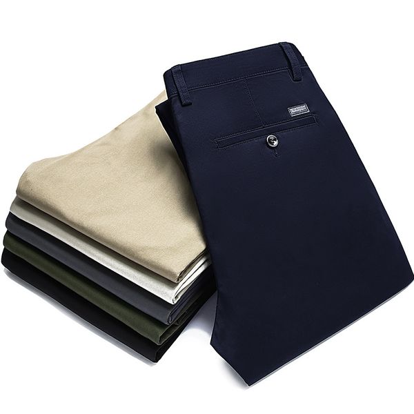 

2021 new 6 colors classic style men straight thick casual autumn winter solid color elasticity cotton business trousers male brand ac1b, Black