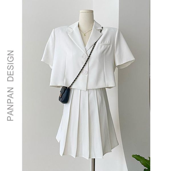 

women's suits & blazers panpan urban leisure suit fashion skirt korean style pure color short show thin age two pieces, White;black