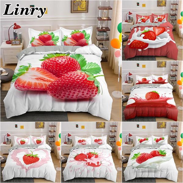 

bedding sets 3d fruit pattern bed cover twin//king size comforter strawberry printed set bedclothes with 1/2pcs pillowcase