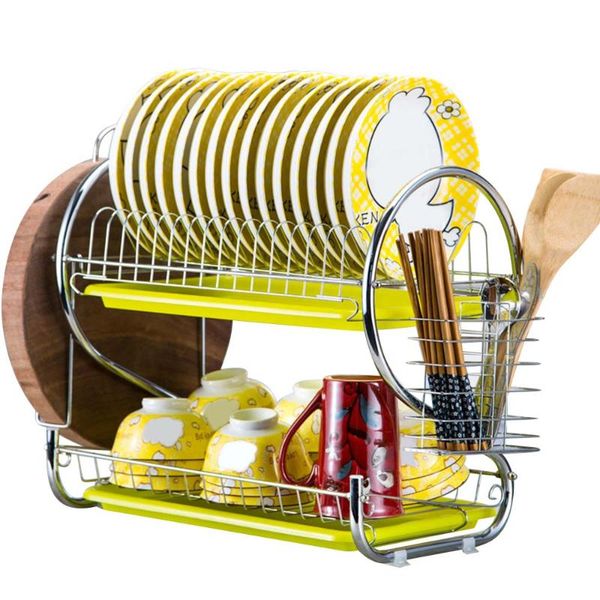 

kitchen storage & organization 2 tiers dish drainer stainless steel drying rack bowl draining shelf dryer tray holder organizer