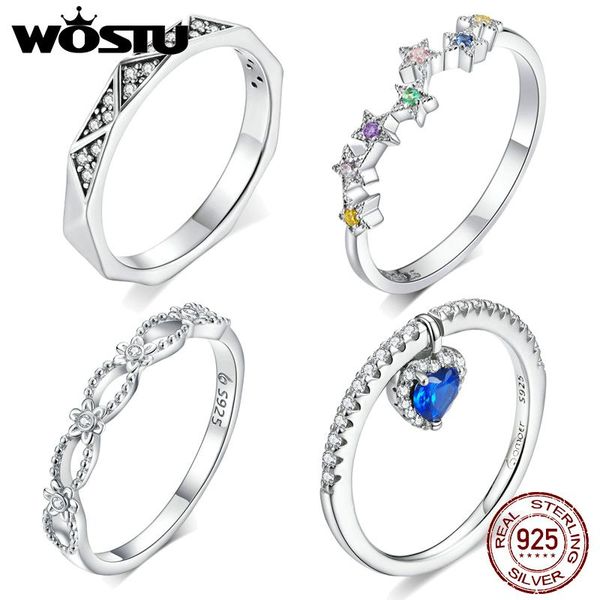 

cluster rings wostu simple women crystal 925 sterling silver for wedding engagement jewelry accessory fine rhinestone gift, Golden;silver