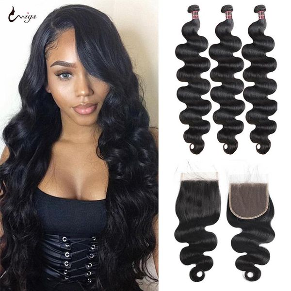 

lace wigs uwigs body wave bundles with closure human hair 5x5closure 3bundles, Black;brown