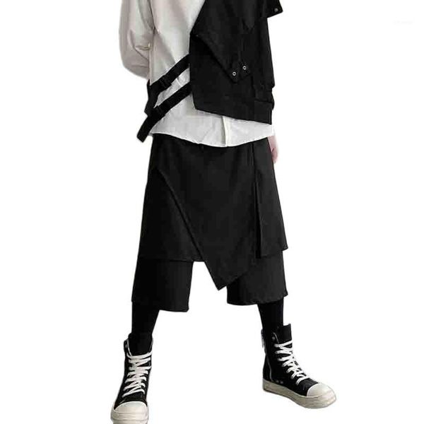 

men's pants 2021 chaopai japanese personality yamamoto minority dark irregular casual 2-piece skirt 8-part man, Black