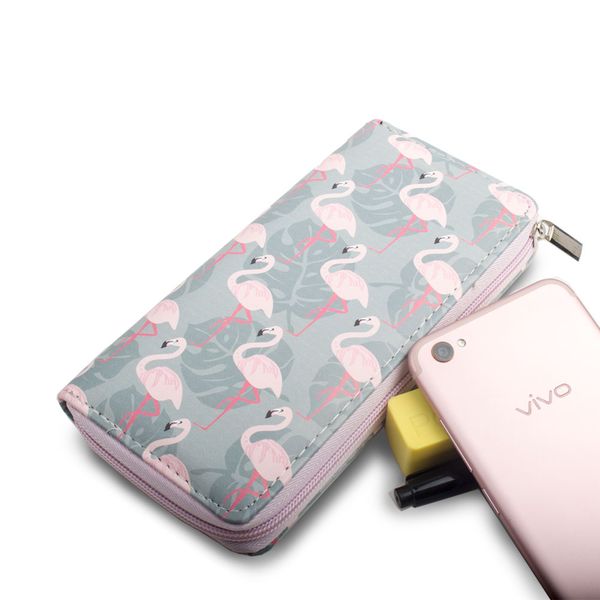 

designer-selling zipper designer wallet for women flamingo animal printing handbag purse pu handbag long purse, Red;black