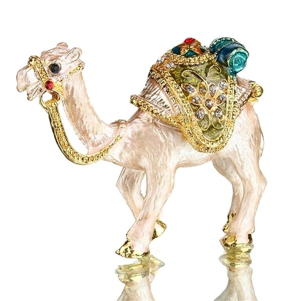 HD Bejeweled Camel Trinket Box Figurine da collezione dipinte a mano Regali Decor Deposito di gioielli con ornamenti di cristalli 211108