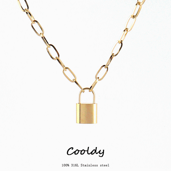

pendant necklaces stainless steel necklace for women gold thick chain choker punk lock geometric jewelry, Silver