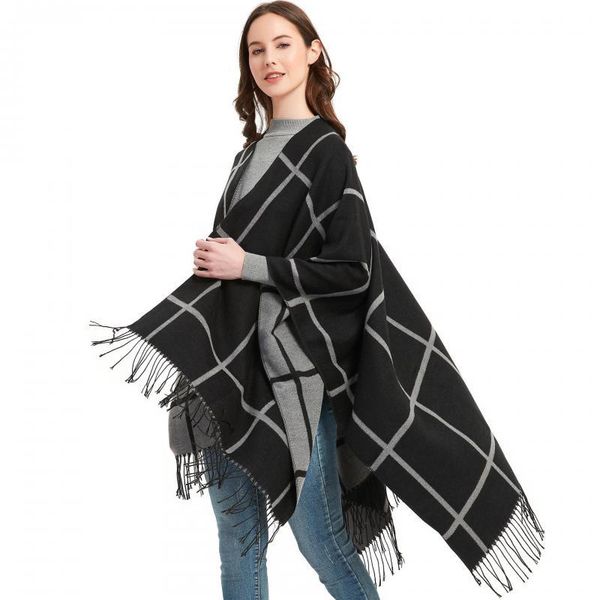

scarves women cashmere pashmina cloak spring autumn warm with tassel ponchos capes soft all-match thick blanket cappa, Blue;gray