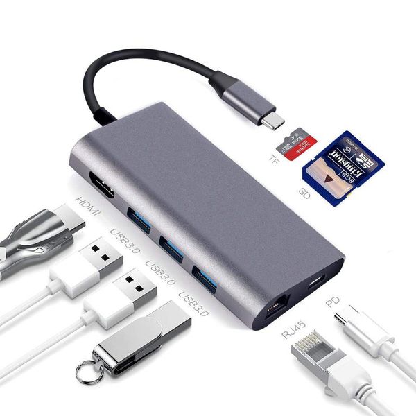 

hubs type c docking station to and rj45 network port 3usb3.0 pd 8-in-1 usb hub