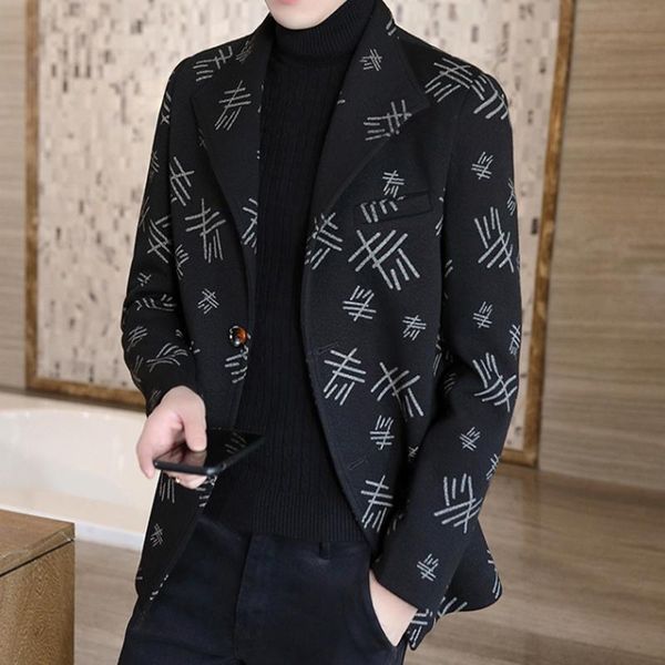 

men's wool & blends 2021 fashion men thick warm blend coat woolen overcoat autumn winter loose windbreaker jacket korean short slim siz, Black