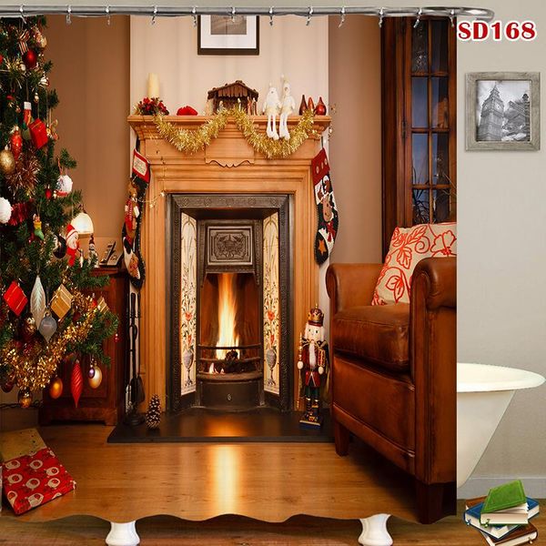 

christmas pattern printing shower curtain waterproof bathroom supplies xmas decor pak55