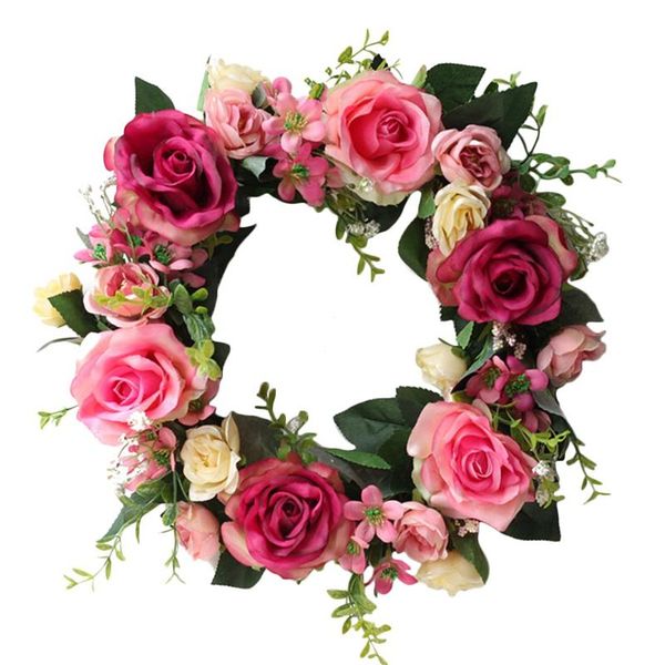 

artificial rose flower wreath door wreath with green leaves spring for front door, wedding, wall, home decor