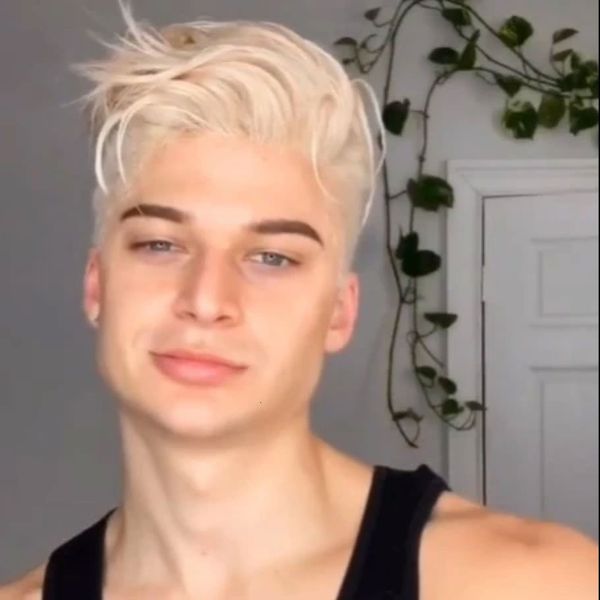 

breathable short men's synthetic wigs gold set black hair