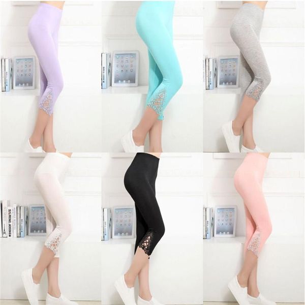

women's leggings fashion ladies stretchy solid color mid-calf skinny high waist modal comfortable casual, Black