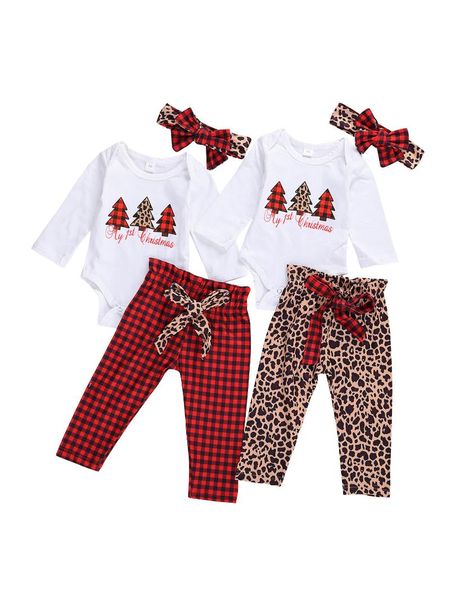 

baby boys girls leopard my 1st christmas printing romper+pants leggings+headband letter 3pcs outfits infant clothing set 0-24m, White