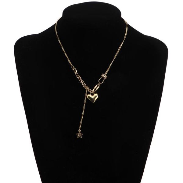 

chains retro temperament heart tassel crystal star pendant necklace elegant clavicle chain choker for women fashion jewelry, Silver