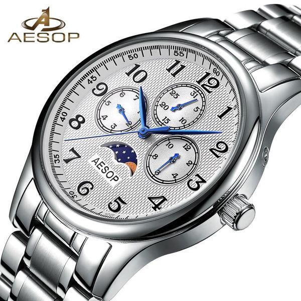 Orologi da polso AESOP Orologio da uomo alla moda in acciaio con datario automatico Orologio da polso al quarzo con cristallo di zaffiro Orologio maschile impermeabile Relogio Masculino