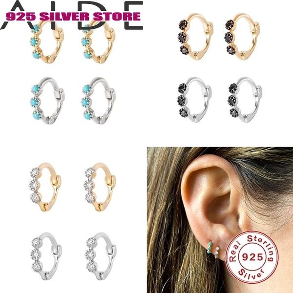 

hoop & huggie aide 925 sterling silver mini opal trilogy earrings hoops jewelry earring pendientes aretes de mujer for women, Golden;silver