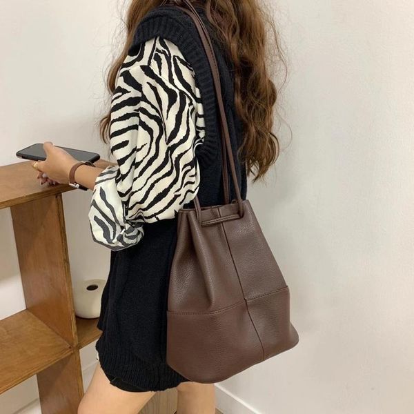 

evening bags vintage soft pu leather bucket bag handbags for women 2021 designer korean fashion shoulder ladies purses