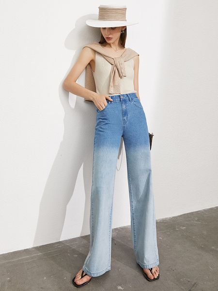 

women's jeans calÃ§a jeans feminina para o verÃ£o , minimalista, cintura alta, mudanÃ§a gradual, casual, solta, perna larga 12170328 ddl8, Blue