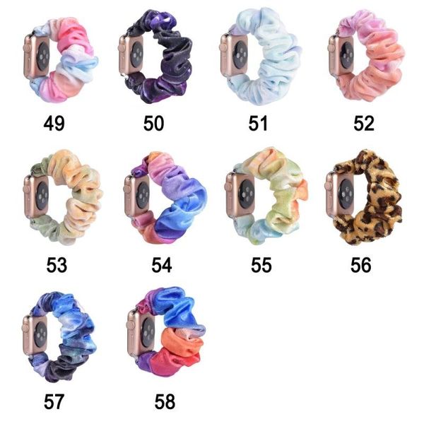 Tie-Farbstoff-Uhr-Muster-Velvet-Stoff Scrunchie-elastisches Uhrband für Apple Band-Serie