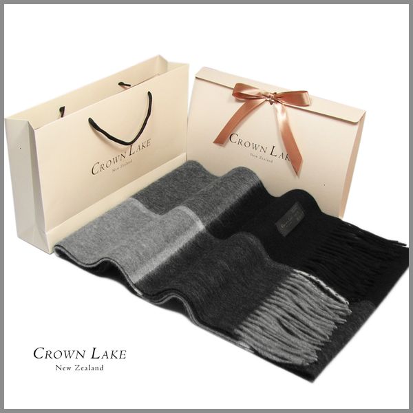 

new zealand crownlake pure wool men and women 2021 black grey large lattice winter warm scarf gift, Blue;gray