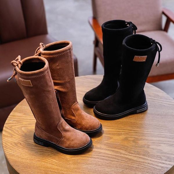

2021 autumn winter kids boots for girls fashion cool rubber boots knee-high children' motorcycle long, Black;grey