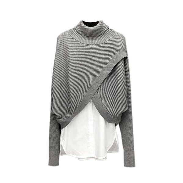 

women's sweaters [ewq] korean version 2021 autumn winter women turtleneck vest inner design sweater two-piece set female fashion 16e434, White;black
