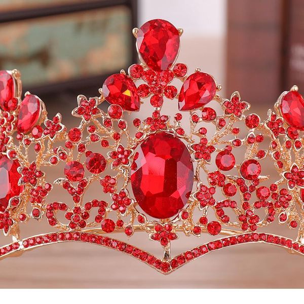 

baroque luxury red rhinestone crystal bridal crown tiaras vintage gold diadem tiaras for women bride wedding hair acc qylvlo, Silver