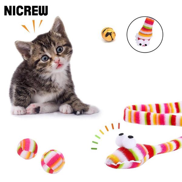 

cat toys creative rainbow snake kitten interactive toy pet funny stick hight quality accessory set