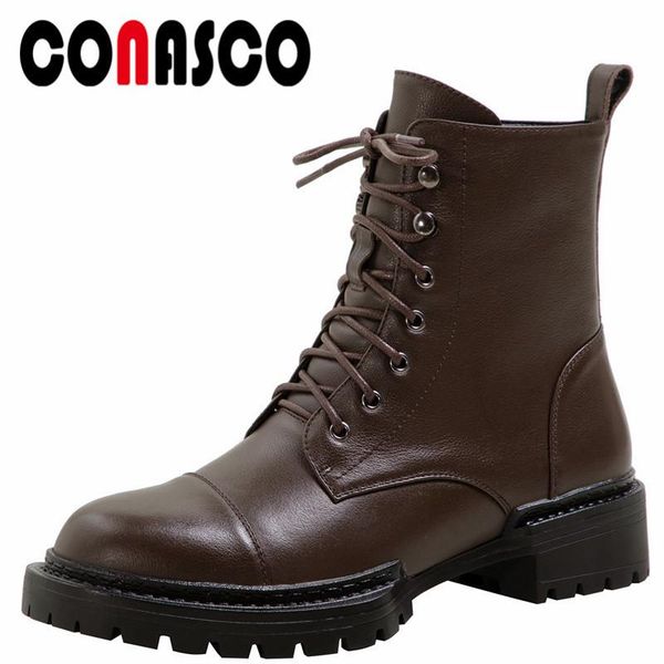 

boots conasco punk women ankle autumn winter warm cow leather party basic prom office motorcycle shoes woman, Black