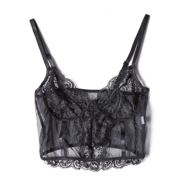 

underwear erotic solid sleeveless perspective sling attractive floral lace push up v neck women lingerie, Black;white