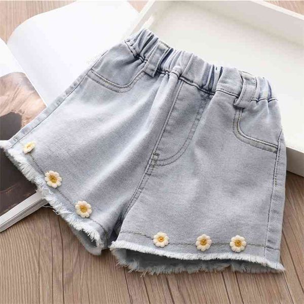 

summer fashion 2 3 4 5 6 7 8 9 10 years children clothing flower decoration pocket denim shorts for baby kids girls 210625, Black