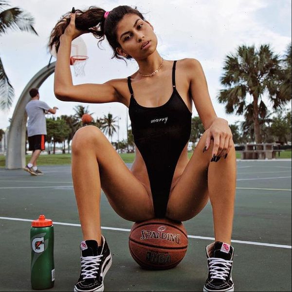 

cotton high cut summer bodysuits good quality letter print spaghetti strap black bodysuit women 2021 body jumpsuits, Black;white