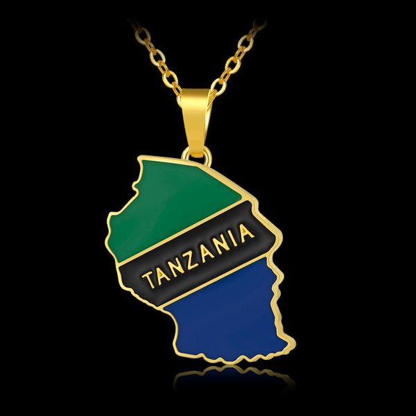 Collane con ciondolo Mappa dei paesi della Tanzania e collana con bandiera per uomo/donna, colore oro, mappe della Tanzania, gioielli etnici, regalo patriottico