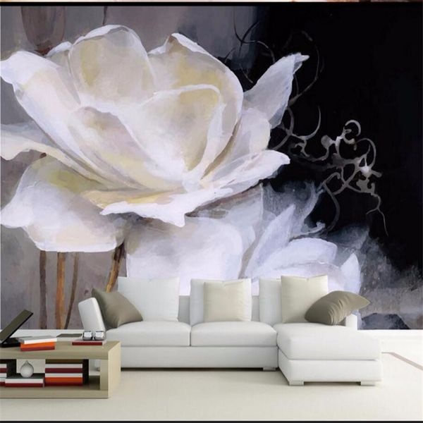 Personalizzato foto carta da parati 3D pittura a mano - verniciato fiori bianchi TV sfondo decorazione decorazione pittura salotto