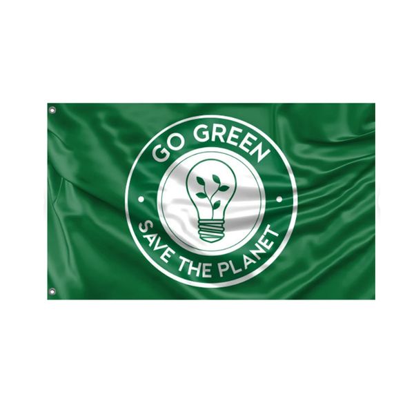 Vai Green Save the Planet 3x5ft Flags Family House Banners 100D Poliéster Alta Qualidade Vívida Cor com dois ilhós de latão