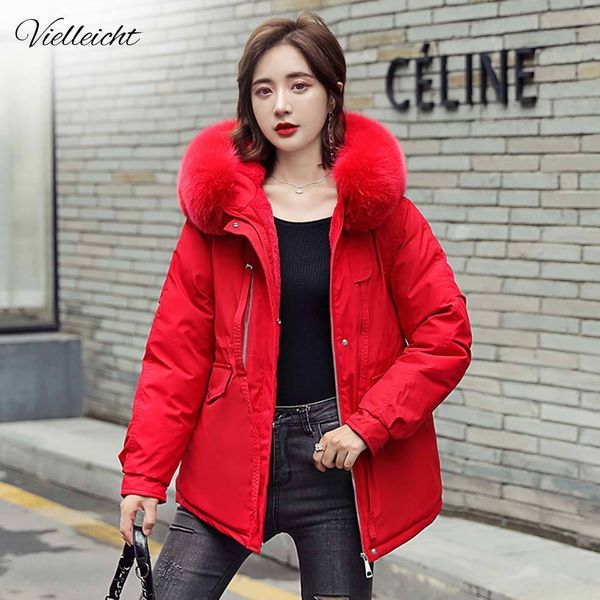 

vielleicht new korean fur hooded jackets parkas winter jacket women clothing short style warm thick slim winter coat female 201014, Black