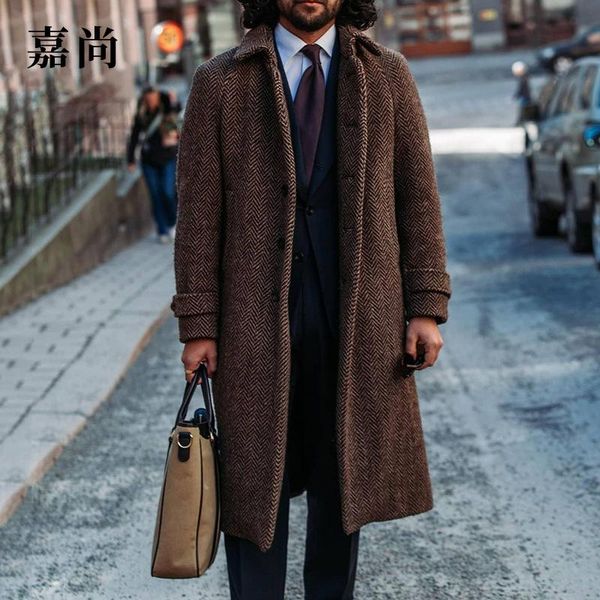 

men's wool & blends 2021 foreign trade cross-border coat solid color loose long woolen, Black