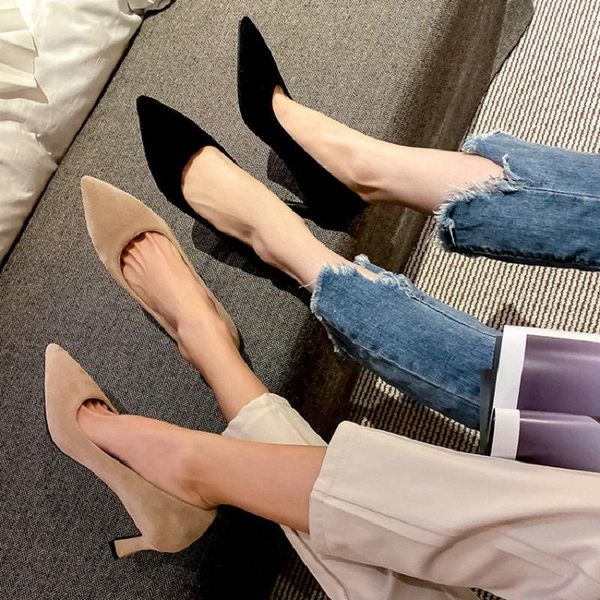 

dress shoes mature shallow woman pumps pointed toe kitten high heels womens slip-on party classic ladies stilettos size 43, Black