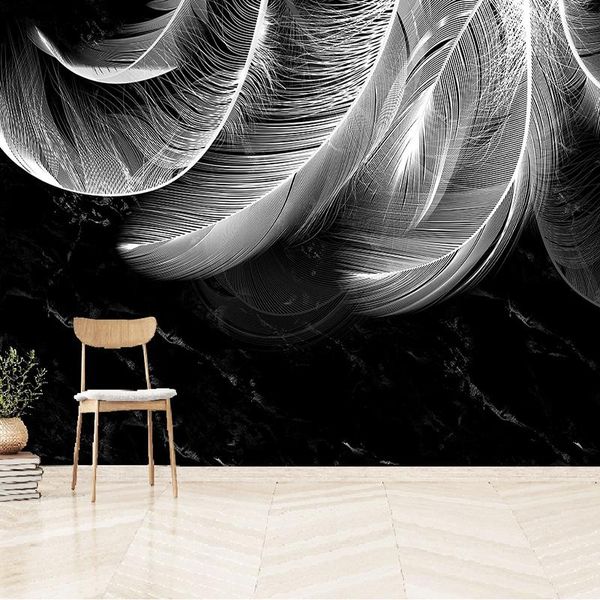 

wallpapers custom mural wallpaper 3d white feather black marble wall paper living room tv sofa el background modern art frescoes