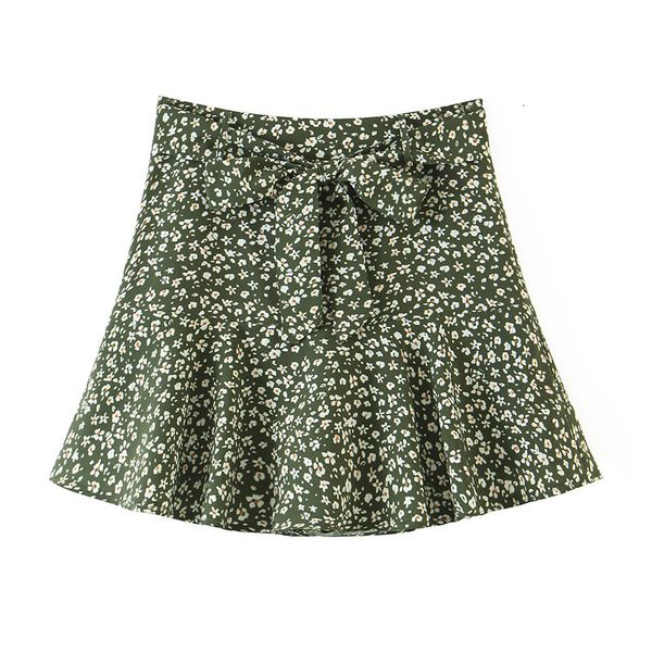 

2021 new high waist floral print women mini ruffles bowknot female a-line skirt summer holiday beach ladies skirts u8qa, Black