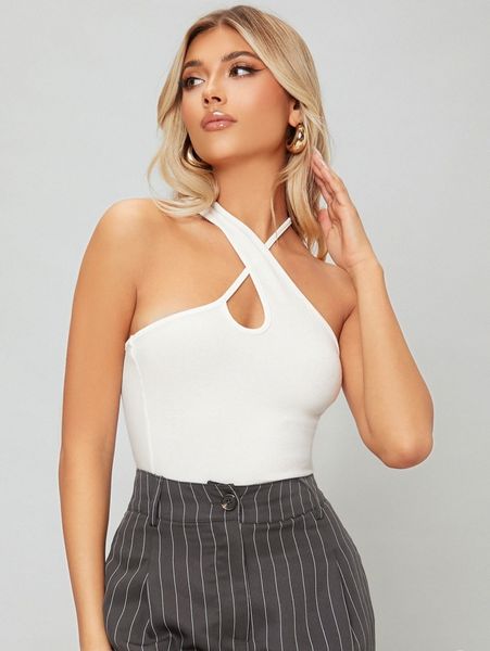 

wrap cross cut-out rib-knit a7xa#, White