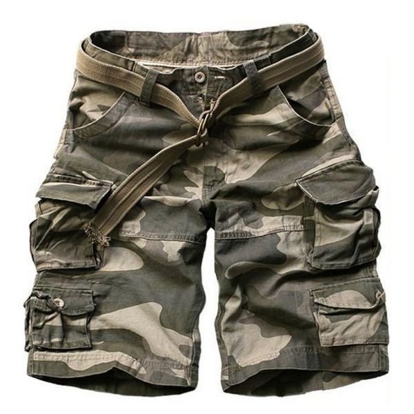 

summer men army green camouflage shorts casual camo knee-length mens cargo short trousers bermudas hombre shorts with belt t200718, White;black