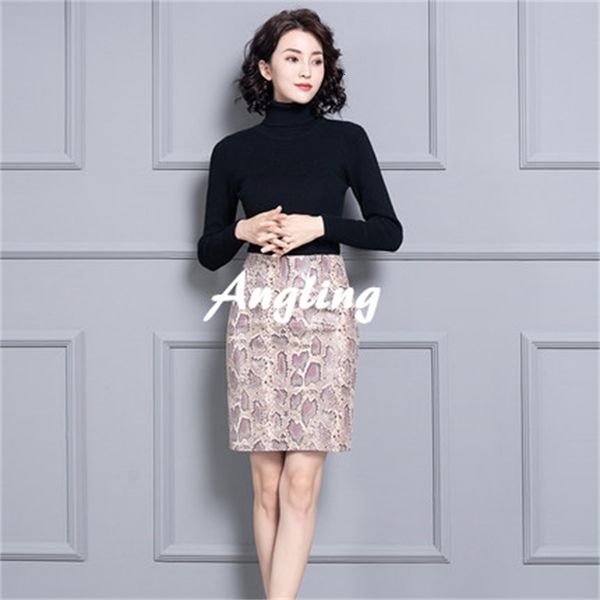 

2021 genuine new natural fashion real sheep leather skirt k46 6yy5, Black