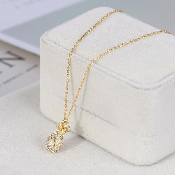 

pendant necklaces fashionable golden pineapple texture full rhinestone clavicle chain necklace, Silver